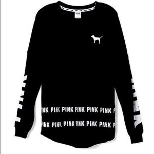 COPY - VS PINK💕WHITE LOGO STRIPE BLACK VARSITY PULLOVER